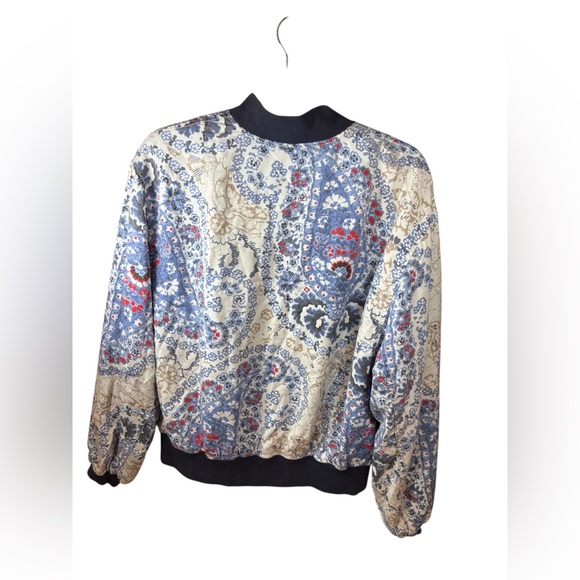 Free People Daytrip Floral Paisley Bomber Jacket Blue Cream S Boho Festival - Picture 3 of 11